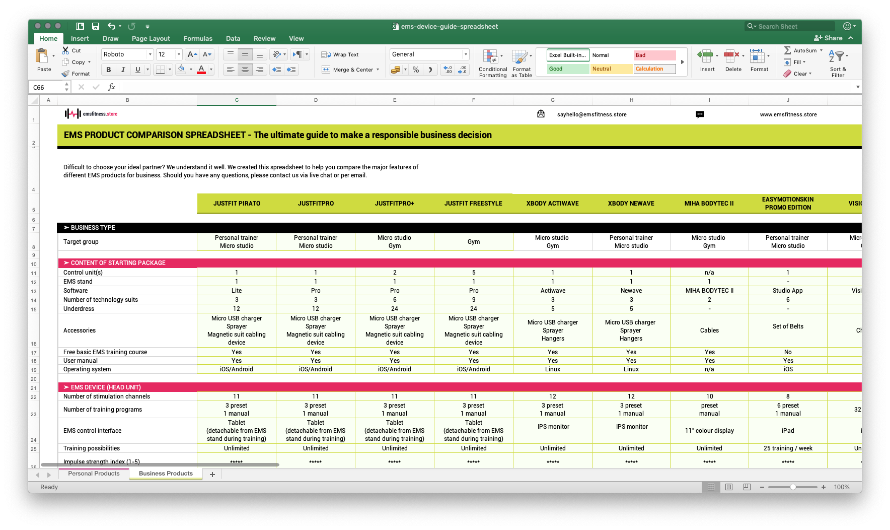 Compare professional EMS fitness devices based on 35 major features